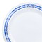 White with Blue and Silver Royal Rim Plastic Dinner Plates - 10.25" (120 Plates)